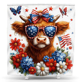 Lofaris Floral Butterfly Cow Independence Day Shower Curtain